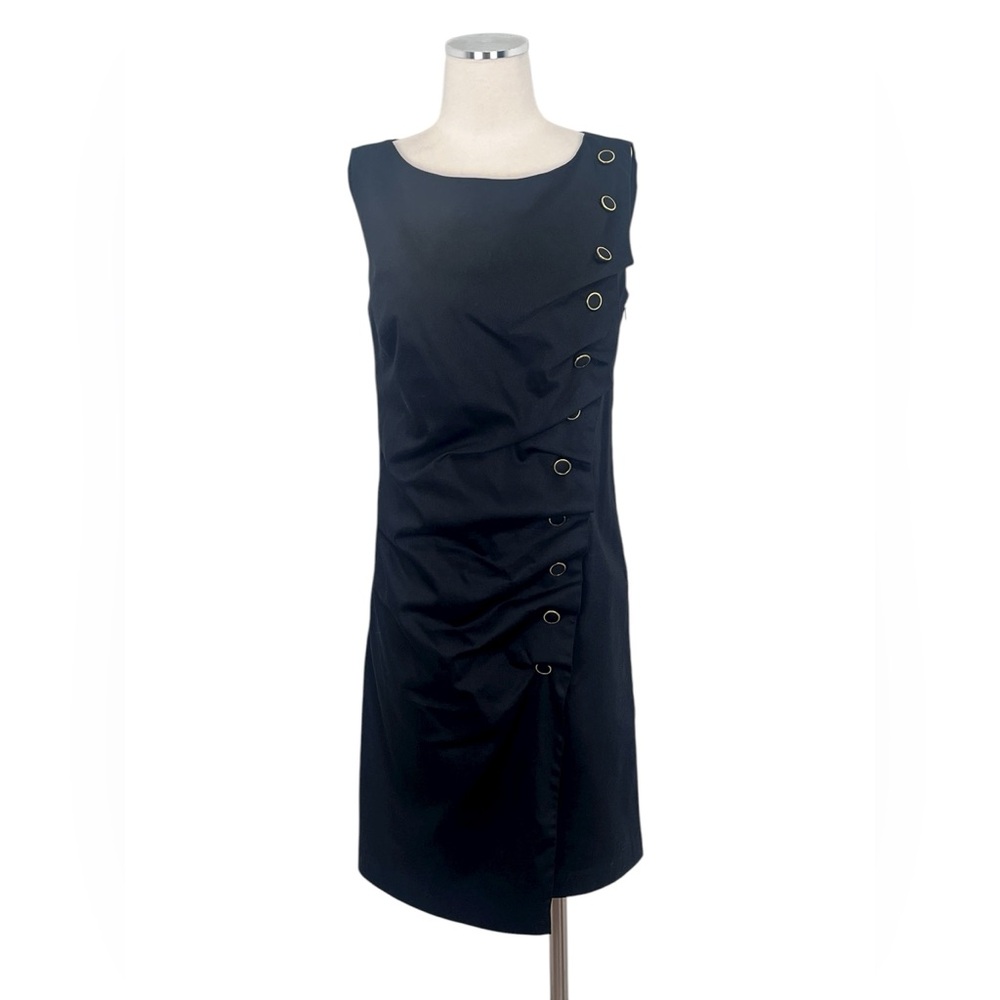 NWT ($88) Richard Malcolm Black Sleeveless Ruched Button Detail MIDI Dress Sz 6 - Picture 3 of 11
